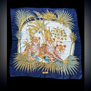 Salvatore Ferragamo Blue and Gold Lioness Signature Scarf